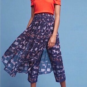 HD in Paris Navy and Pink Abstract High-Low Pleated Skirt